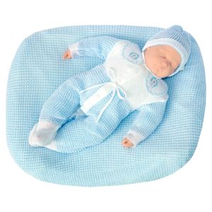 Saída de Maternidade Tamine 3 Peças Tricô Especial Azul Bebê Conjunto