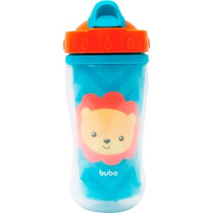 Copo Parede Dupla com Canudo Buba 280ml Animal Fun Leão