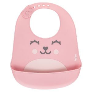 Babador Pega Migalhas Buba em Silicone com Ajuste Gumy Rosa