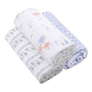 Kit 3 Cueiros Swaddle Soft Premium Papi Cílios Raposa Azul