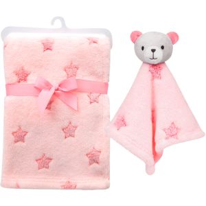 Kit Mantinha e Naninha Buba Estrelinhas Extra Macia Rosa 1