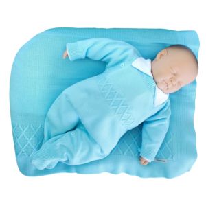 Saída de Maternidade Tamine Masculina 3Peças Tricô Azul Bebê Conjunto