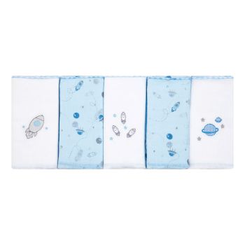 Kit 5 Fraldas Papi 70x68cm Bordada e Estampada Espaço Azul