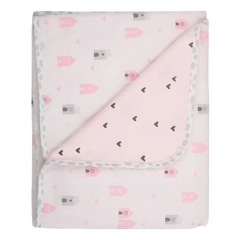 Manta Flanelada Papi 90x80cm Dupla Face Casinha Rosa