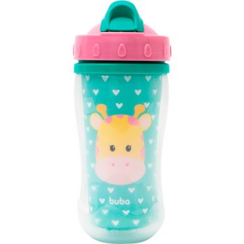 Copo Parede Dupla com Canudo Buba 280ml Animal Fun Girafa