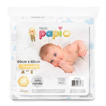 Kit 5 Fraldas Papi 100% Algodão 60x60cm Estampadas Masculino