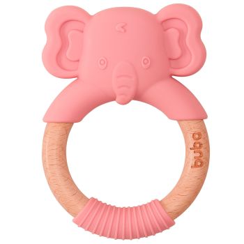 Mordedor Massageador Gengiva Buba em Silicone e Bambu Rosa