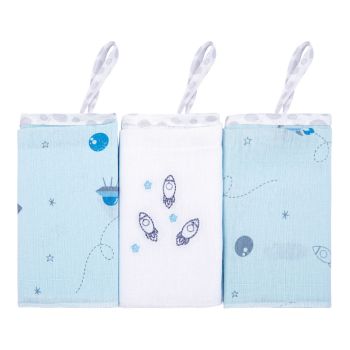 Kit 3 Paninhos de Boca Papi 38x38cm Prendedor Espaço Azul