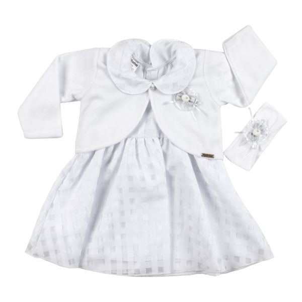 Vestido Batizado Fofinho Bianca Bolero E Tiara Luxo Branco