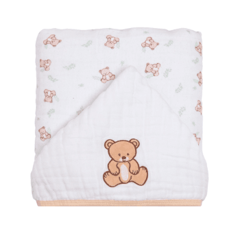 Toalhão de Banho Papi Soft Premium Capuz Ursinho Bolinha