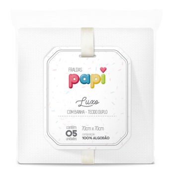 Kit 5 Fraldas Luxo Papi 70x67cm Tecido Duplo e Bainha Branco