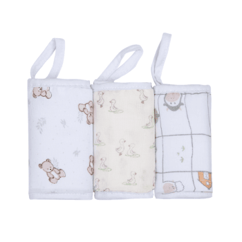 Kit 3 Paninhos de Boca Soft Papi 32x32cm Ursinho Bolinha
