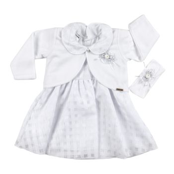 Vestido Batizado Fofinho Bianca Bolero e Tiara Luxo Branco