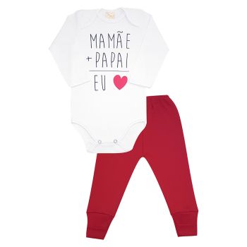 Conjunto Body e Calça Estilinho Suedine Coração Vermelho