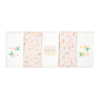 Kit 5 Fraldas Papi 70x68cm Bordada e Estampada Tulipa Rosa