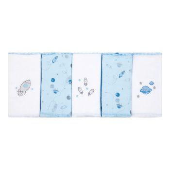 Kit 5 Fraldas Papi 70x68cm Bordada e Estampada Espaço Azul