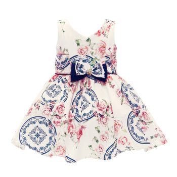 Vestido Para Festa Beth Bebê Luxo Floral Marina Azul Rosa