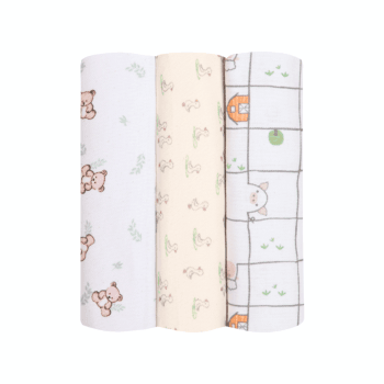 Kit 3 Cueiros Papi Flanelados 80x80cm Ursinho Bolinha