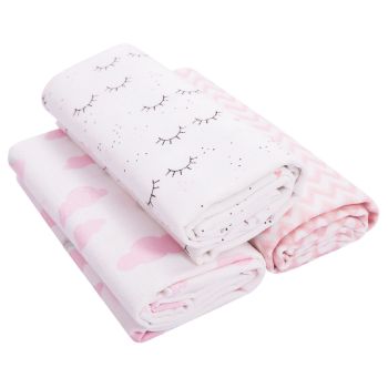 Kit 3 Cueiros Papi Flanelados 80x80cm Estampa Cílios Rosa