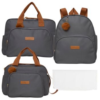 Kit Bolsas Maternidade Pirulitando Completo Família Cinza