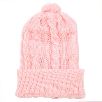 Gorro Trança com Bola Tamine Luxo Rosa Claro