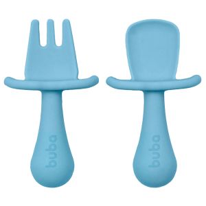 Kit Talheres em Silicone Buba com Escudo Protetor Azul