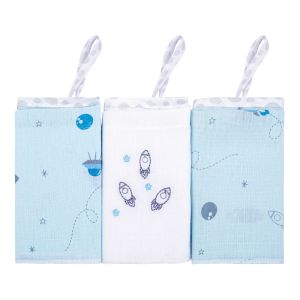 Kit 3 Paninhos de Boca Papi 38x38cm Prendedor Espaço Azul