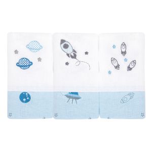 Kit 3 Paninhos de Boca Papi 40x37cm c/ Faixa Espaço Azul