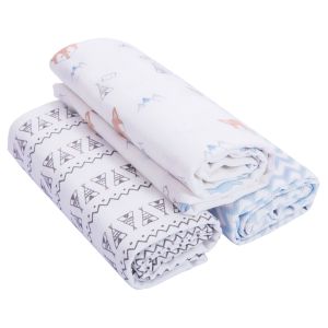 Kit 3 Cueiros Papi Flanelados 80x80cm Estampa Raposa Azul