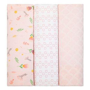 Kit 3 Cueiros Papi Flanelados 80x80cm Estampa Tulipa Rosa