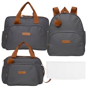 Kit Bolsas Maternidade Pirulitando Completo Fam&iacute;lia Cinza