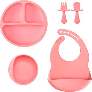 Kit Introdução Alimentar Silicone Buba 5 Peças Silicone Rosa 1